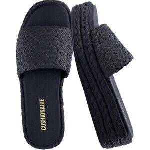 Women's Black Kudos Platform Open Toe Slip On Flat Sandals Casual Slides Shoes
